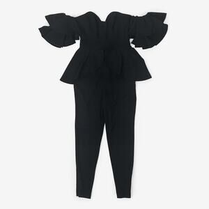Fame And Partners Perry Jumpsuit Size 2 Black Off-the-Shoulder Skinny Leg
